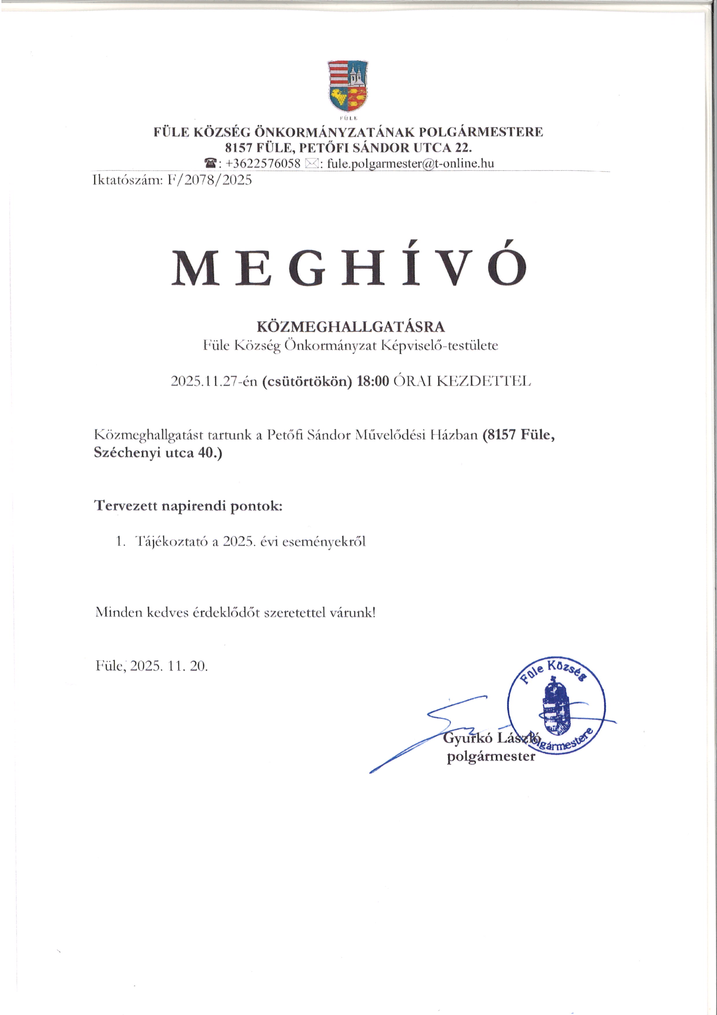 Meghívó közmeghallgatásra