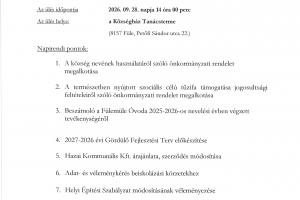 Meghívó Képviselő-testületi ülésre (2026.09.28)